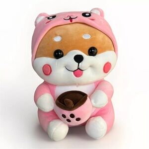 Kawaii Therapy Milk Tea Shiba Inu (Dog) Size 13.5" Boba Tea Pink Plush Japanese